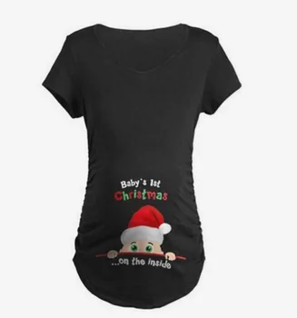 Gravida Blousing Vrac se Potrivi Hainele Confortabile tricou Maternitate Femeie Gravidă Topuri Sarcină mult timp Moș Crăciun T-shirt