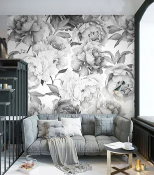 Gri, negru și alb floral 3D personalizat de hârtie de perete pictura murala pe perete gros pentru birou, camera de zi sala de ședință