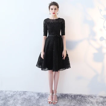 Halat de serată 2018 Negru O-Gât Lace rochie de seara scurta vestido de festa rochii de bal rochie de petrecere croitor Personalizate