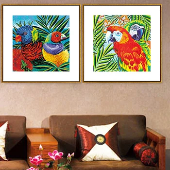 HAOCHU Peisaj Tropical Păsări Colorate Animal Print Frunze Verzi Imagini de Artă Panza Pictura pentru Casa Dormitor de Decorare Perete