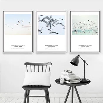 HAOCHU Realist Pașnică Apa de Ocean Sea Gull Păsări Animale Panza Pictura Nordică Perete Imagine Pentru Casa Living