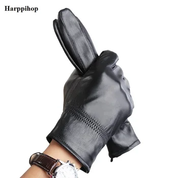 Harppihop real mănușă de piele cald iarna barbati mănuși din Piele mănuși de piele Neagră de sex masculin mănuși din piele de iarnă G1005