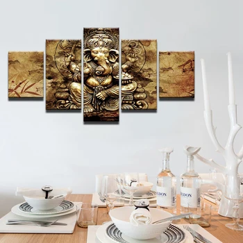 HD moderne Imprimate Panza Postere Decor Acasă 5 Piese India Ganesha Picturi Fara rama de Perete de Arta Trompa lui Dumnezeu Imagini