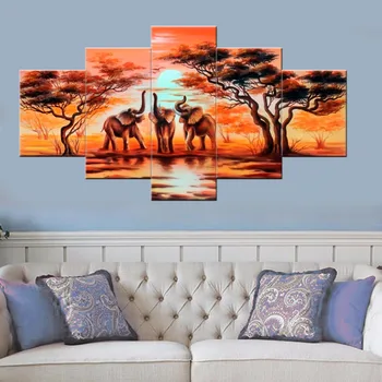 HD Tipărite 5 bucată de pânză de artă Africană elefanți pictura animal dormitor decor camera pentru imprimare poster de arta de perete Peisaj