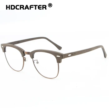 HDCRAFTER Epocă Optice Lemn Rama de Ochelari cu Lentila clara Bărbați Femei pe Jumătate din Lemn de Lectură Ochelari Cadru oculos de grau