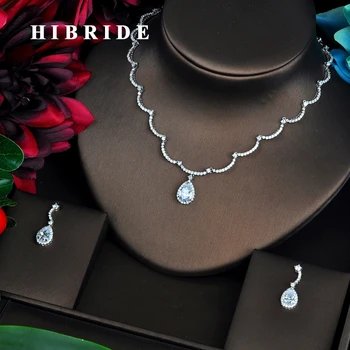 HIBRIDE Design Simplu Micro Pave CZ Dubai Seturi de Bijuterii Pentru Femei de Lux Set Colier Rochie de Mireasa Accesorii de Petrecere Show N-461