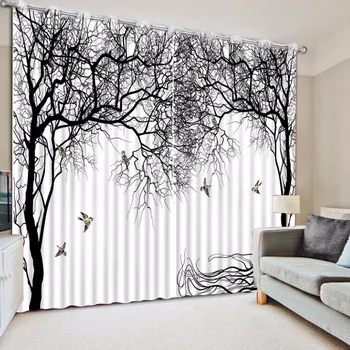 Home Decor alb și Negru Poliester/Perdele de Bumbac Copac ramuri Moderne, Perdele Pentru Camera de zi Dormitor 3D Cortina
