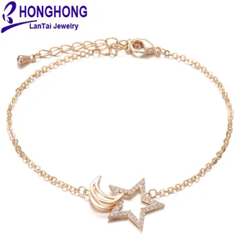 HONGHONG 2017 tip de lanț lanț star lună forma de bratari pentru femei Cupru Incrustate cu zirconiu, bratari bijuterii de moda