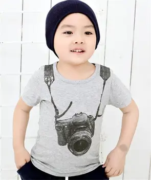 Hooyi Camera De Moda De Imprimare Boys T-Shirt-Uri De Brand Nou Haine Copii Bumbac Băieți Tricouri Tricouri Culoare Gri Pentru Copii Scurte T Shirt Fierbinte