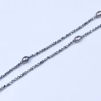 Hot nou plin de cristal margele colier real de cultură de apă dulce colier de perle gri de 8-9mm orez forma colier de perle lung bijuterii