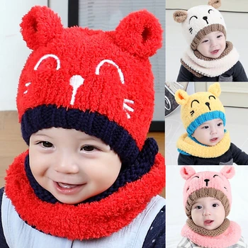 Iarna 3D Urechea Copii Pălării pentru Copii Copil Minunat Fată Băiat Beanie Capac Copil Pălărie Cald+cu Gluga Tricotate Eșarfă Set 2017 Copil Nou Earflap Capace