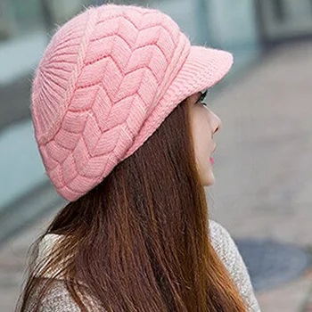Iarna Cald Pălărie Tricot pentru Femei Fleece Beanie Bereta Croșetat din Lână Capac cu Vizor pentru Femei Fete