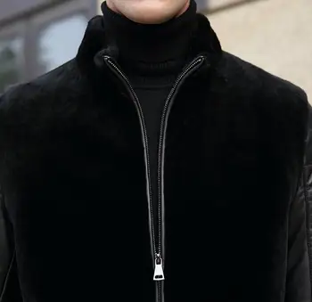 Iarna se ingroase termică blană faux din piele jachete barbati casual mens mozaic haine de piele stand guler negru de moda de îmbrăcăminte exterioară