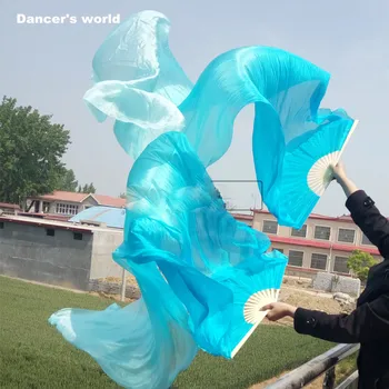 Ieftine belly dance fan voal albastru vopsite în alb, naturale, pure, ventilator 150/180 cm lungime belly dance fan pentru fete belly dance fan O pereche