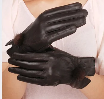 Ieftine, reduceri de pret 2017 din piele mănuși de piele de oaie de sex feminin mănuși de femei subțire termică nurca păr minge de moda