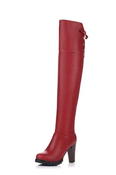 Intenția Inițială De Proiectare Femeile De Peste-Genunchi Cizme Rotund Toe Pantofi Cu Toc Cizme De Iarna Elegante De Maro Roșu Pantofi Femei Plus Dimensiune 3-13