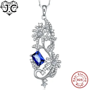 J. C Femei Frumoase Flori în Formă de Pandantiv Rubin Safir Blue Topaz Argint 925 Colier Bijuterii Fine pentru Prietena