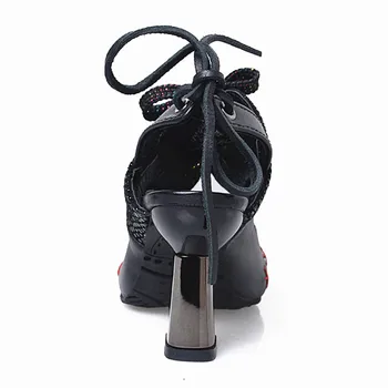Jady Trandafirul Negru Femei Tocuri Vintage Subliniat Toe Femei Pompe De Dantela-Up De Vara Pentru Femeie Sandale Gladiator Stiletto Valentine Pantof
