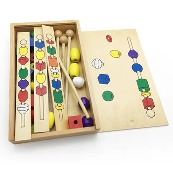 JaheerToy Montessori Copilarie Jucării pentru Copii din Lemn de Jucarie pentru Copii Cromatice Șirag de mărgele de Blocuri Geometrice Asamblare