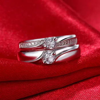 JEXXI Bijoux Moda Bijuterii Argint Culoare Cristal CZ Cerc Simplu Dragoste Adevărată Cuplu Iubitor de Inele de Nunta, Inele de Logodna
