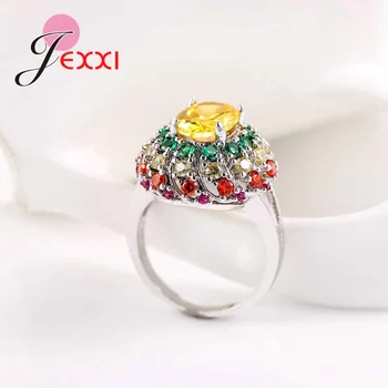 JEXXI Brand Indian Bijuterii Accesorii Vintage Colorate Argint 925 Cristal Galben Inele de Bijuterii de Nunta Pentru Femei Anel Cadouri