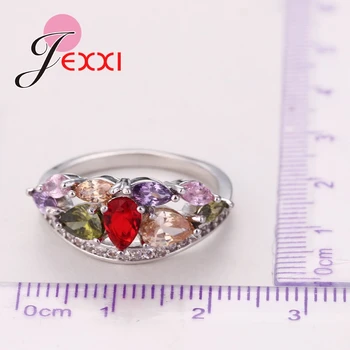 JEXXI Calitate de Top 4 Culori Elegante Stras de Cristal Inele Pentru Femei de Argint 925 de Logodna Inel de Nunta