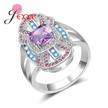 JEXXI Calitate de Top Design de Lux Bowknot Argint 925 Inele Cu Roz Violet Albastru CZ Piatră Pentru Femei Dulce