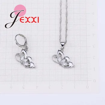 JEXXI Fluture Colier Cercei Set Pentru Fata de Partid Cadou pentru Femei de Moda de Argint 925 Cubic Zircon Logodna Bijuterii Set