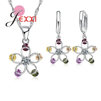 JEXXI Geometrice Simple de Cinci Stele Cubic Zircon Cristal Nunta Nupțial Bijuterii Set Pentru Femei Coliere Declarație Cercel Bijoux