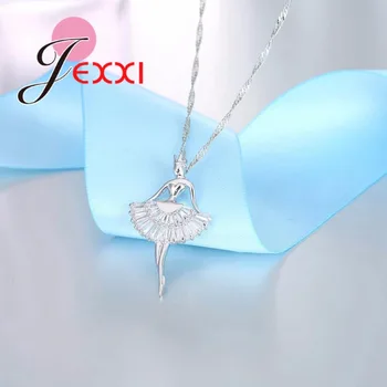 JEXXI Moda Dans Frumos Fata de Balet Fairy Angel Lanț Colier Pandantiv Argint 925 Colier de Bijuterii pentru Femei