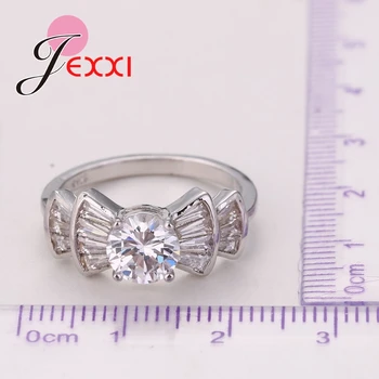 JEXXI Moda Inele de Nunta de Lux Cubic Alb Placat cu Argint 925 Inel de Logodna Pentru Femei Trupa de Mireasa Bijoux Bijuterii