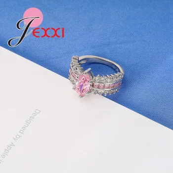 JEXXI S925 Ștampilată de Argint Inele De Logodna de Nunta Bijuterii de Moda Roz Cubic Zircon Cristal Inel Pentru Femei Bijoux