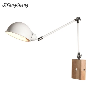 JIFENGCHENG Minimalist Modern, Camera de zi Dormitor Noptieră Lampa LED din Lemn Masiv de Studiu Metal Brațul Lung Lampă de Perete Luminaria