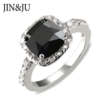 JIN&JU Femei Bijuterii de Lux Elegant Farmec Geometrică Pătrat de Culoare Negru Stone Design de Bijuterii Inel Zirconiu Cubi