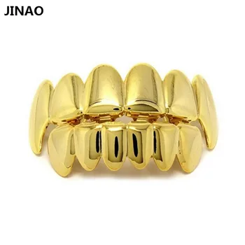 JINAO Vânzare Întreg 12 Seturi Culoare de Aur Placat cu HipHop Dinți Gratare Capacele de Sus și de Jos Gratar Set pentru Craciun Vampir Dinți de Aur Grillz