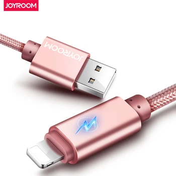 JOYROOM 1m 2m Smart Led Metalic Împletit 8-Pin USB data Sync Cablu de Încărcare Pentru iPhone 6 6S 7 Plus 5 5S iPad mini 2 3 Cablu de încărcare