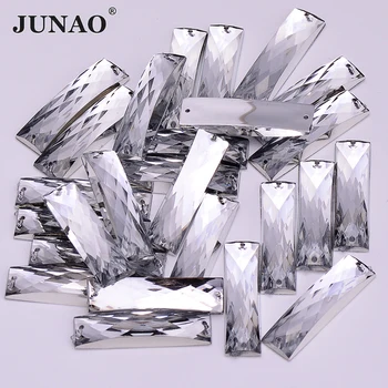 JUNAO 7*26mm Cusut Alb Clar Cristale Flatback Pietre Coase Pe Strass Margele Dreptunghi Cristale Acrilice Pietre Pentru Haine
