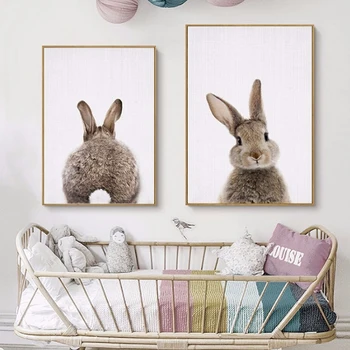 Kawaii Coada De Iepure Panza Pictura Pepinieră Arta De Perete Animale Poster De Imprimare Nordice Împădurite Imagine Copii Fete Baby Room Decor Acasă