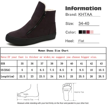 KHTAA Femei Iarna Cald de Pluș Fermoar Glezna Cizme de Zapada Femei Piele Blana Plat Platformă Solidă Slip On Black Pantofi Confortabili