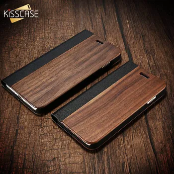 KISSCASE Bambus Piele Flip case Pentru iPhone X 6 6S 7 8 Plus din Lemn Natural Cazuri de Protecție Pentru Samsung Galaxy S7 S7 Edge Scoici