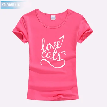 KOLVONANIG 2017 Iubirea de-o Vara Pisica Minunat Tipărite Tricou Femei O-Gat Maneci Scurte Slim Kawaii T-Shirt de Sus Tricouri Tricouri
