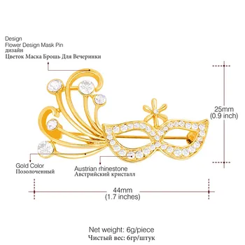 Kpop Broșe Austria Stras Flori Design De Masca Pin Dotari De Aur/Argint De Culoare Cadouri Pentru Femei Bijuterii Brosa B2732