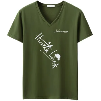 KUYOMENS Bărbați T-Shirt Scrisoarea Imprimate Cotton V-neck de Moda de Top Cămașă de Vară cu Mâneci Scurte Casual Barbati Tee