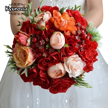 Kyunovia Flori de Nunta Buchet de Mireasa buchet de Trandafiri Rosii nunta, accesorii de Mireasa, Buchet de Mireasa cu Flori în mână FE18