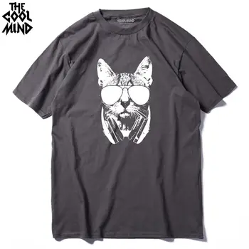 LA COOLMIND Calitate Top moda barbati tricou bumbac pentru bărbați DJ Cat imprimate T-shirt cu maneci scurte barbati tricouri topuri 2017