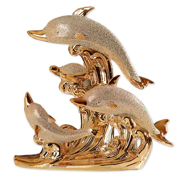 La modă Aur Delfin Ceramică Artizanat Articole de Mobilier Creative placat cu Aur Delfin Familie