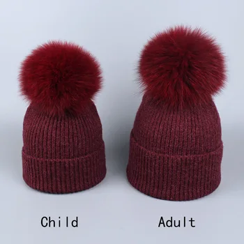 La modă pentru Copii de Iarna Tricotate Pălării de Top cu Naturale Pompom Blană de Vulpe pentru Femei de Iarnă de Schi Copil Pălărie Balaclava Masca Craniu, Os