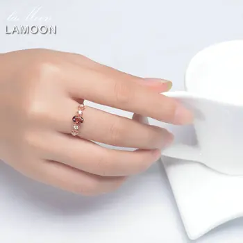 LAMOON 6*4mm Natural Oval Roșu Granat Inele Reglabile 925 de Bijuterii de Argint Pentru Femei Nuntă LMRI045