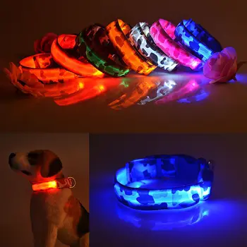 LED-uri de animale de Companie Câine Guler Camo Print LED Noapte Lumină de Siguranță Strălucire Luminos Lumini Intermitente Gât Guler Pentru Mici Meidum Mare de Câini Pisici