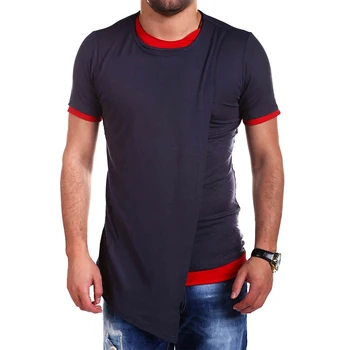 LeeLion 2018 Vara Fals Două tricou Barbati Neregulate Tiv cu Maneci Scurte T-shirt de Moda Solid Slim Hip Hop Streetwear Om Tricou